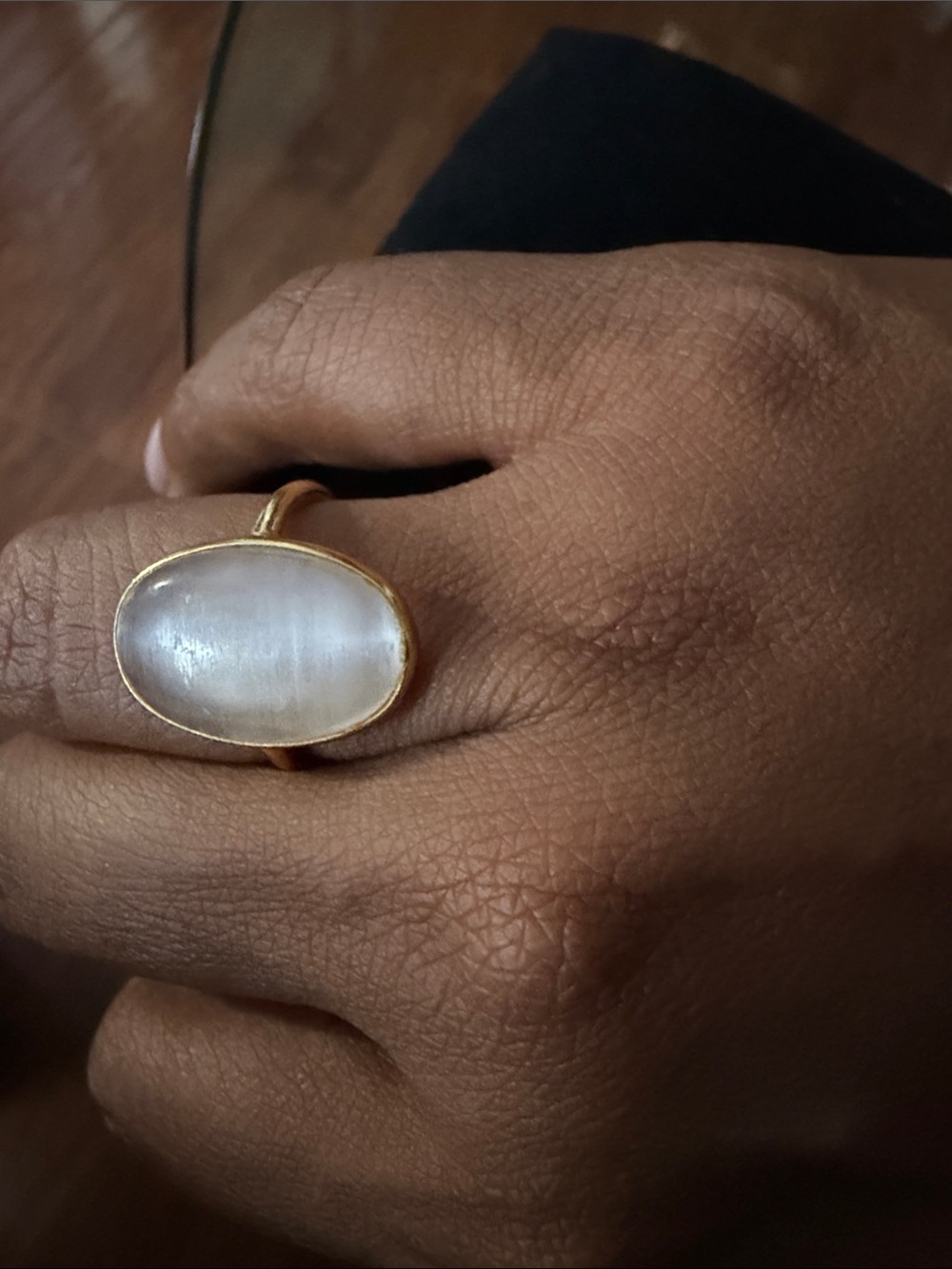 Stunning selenite gold plated oval ring